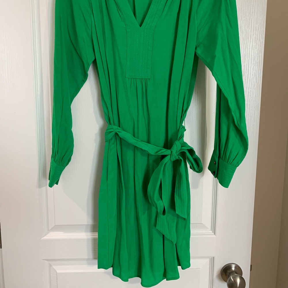 Kelly Green Belted Long Sleeve Dress